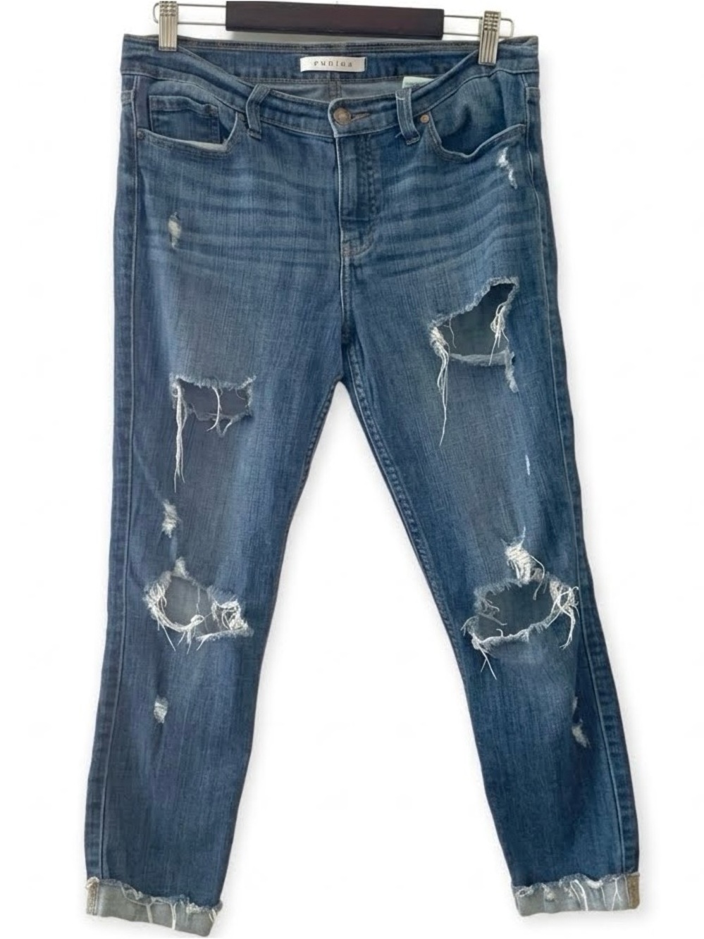 Eunina Distressed Cropped Jeans Mid Rise Sasha Cigarette Size 9 Grunge Ripped